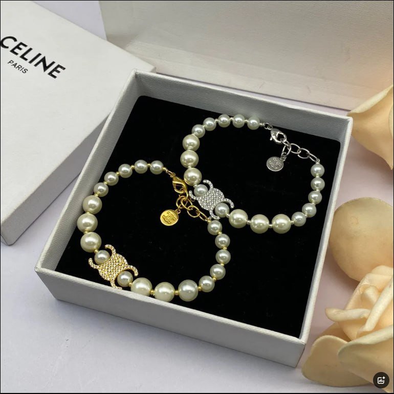 Celine Pearl Bracelet with Triomphe Motif [2 styles]