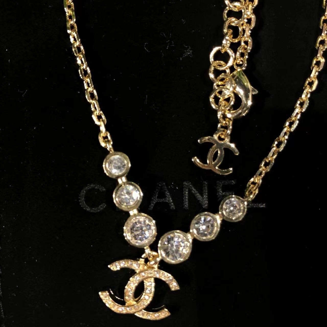Chanel CC Logo Crystal Pendant Necklace