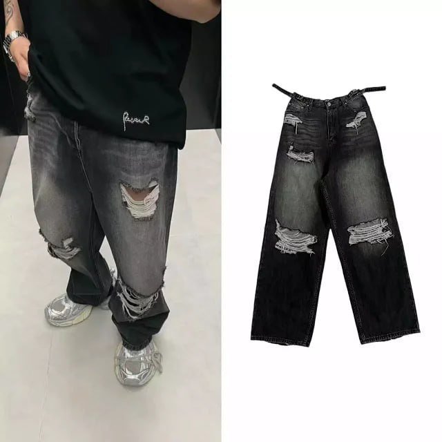 Balenciaga Distressed Wide-Leg Jeans