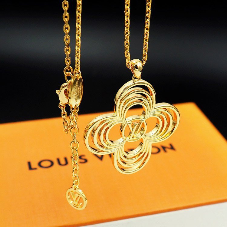 Louis Vuitton LV Floral Round Flower Hollow Metal Wire Outline Necklace