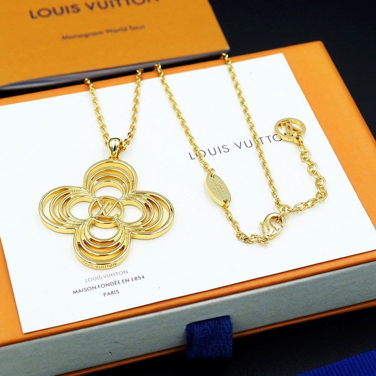 Louis Vuitton LV Floral Round Flower Hollow Metal Wire Outline Necklace